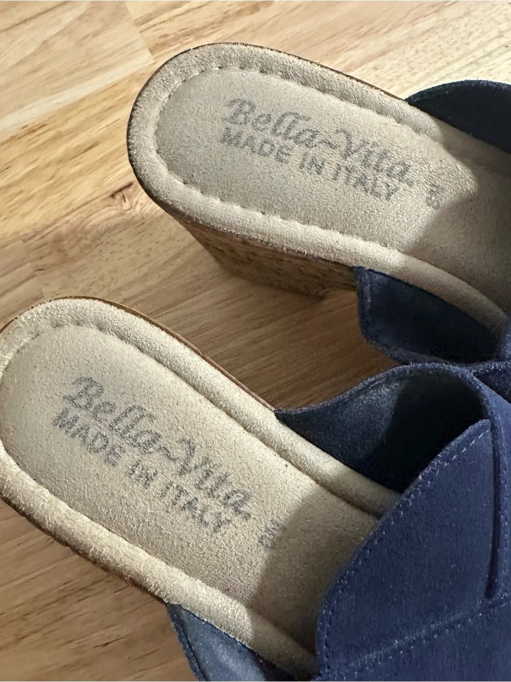 Bella Vita Navy Suede Crisscross Wedge Slides- Made in Italy